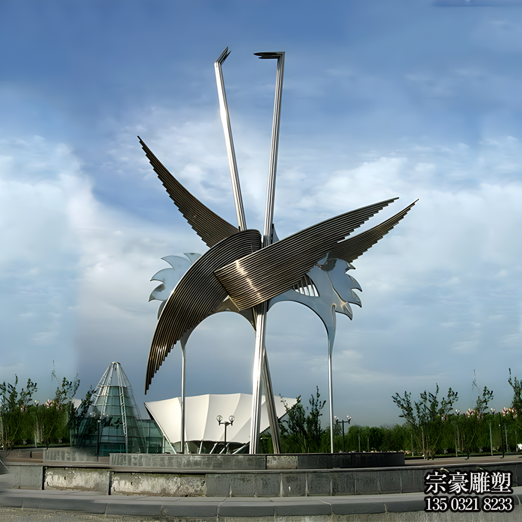 不銹鋼抽象仙鶴雕塑,大型戶外景觀動物雕塑 不銹鋼抽象仙鶴雕塑,大型戶外景觀動物雕塑