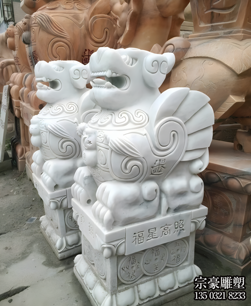“福星高照”漢白玉石雕貔貅雕塑擺件 “福星高照”漢白玉石雕貔貅雕塑擺件