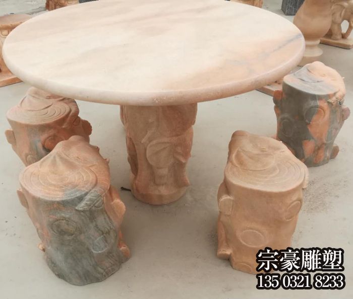 晚霞紅大理石石桌凳 晚霞紅大理石石桌凳