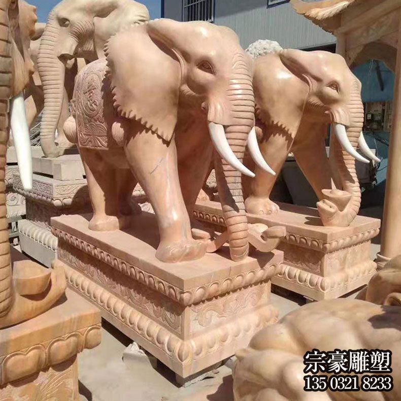 大象仿真別墅小區晚霞紅石雕大象雕塑 大象仿真別墅小區晚霞紅石雕大象雕塑