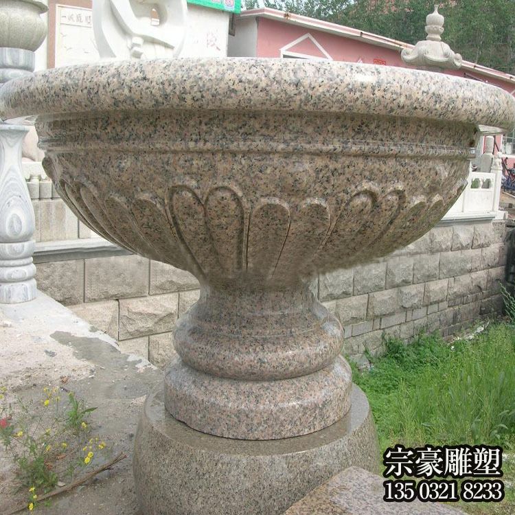 花崗巖石雕花缽園林花盆 花崗巖石雕花缽園林花盆