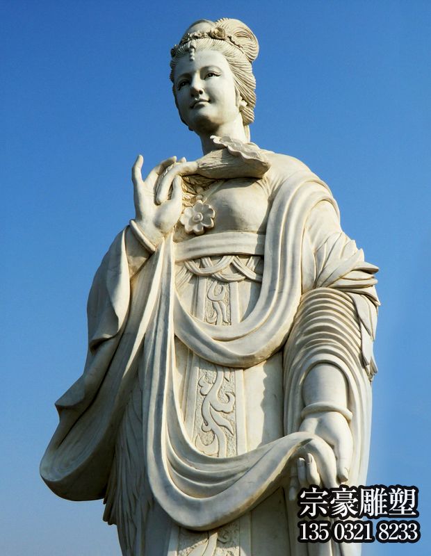 漢白玉古代美女雞冠花花神石雕像 漢白玉古代美女雞冠花花神石雕像