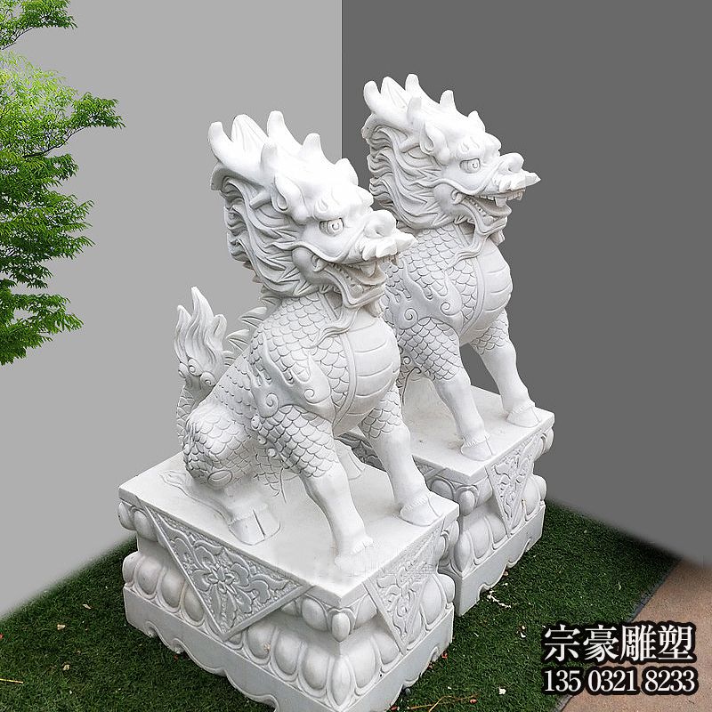 漢白玉石雕麒麟神獸雕塑 漢白玉石雕麒麟神獸雕塑